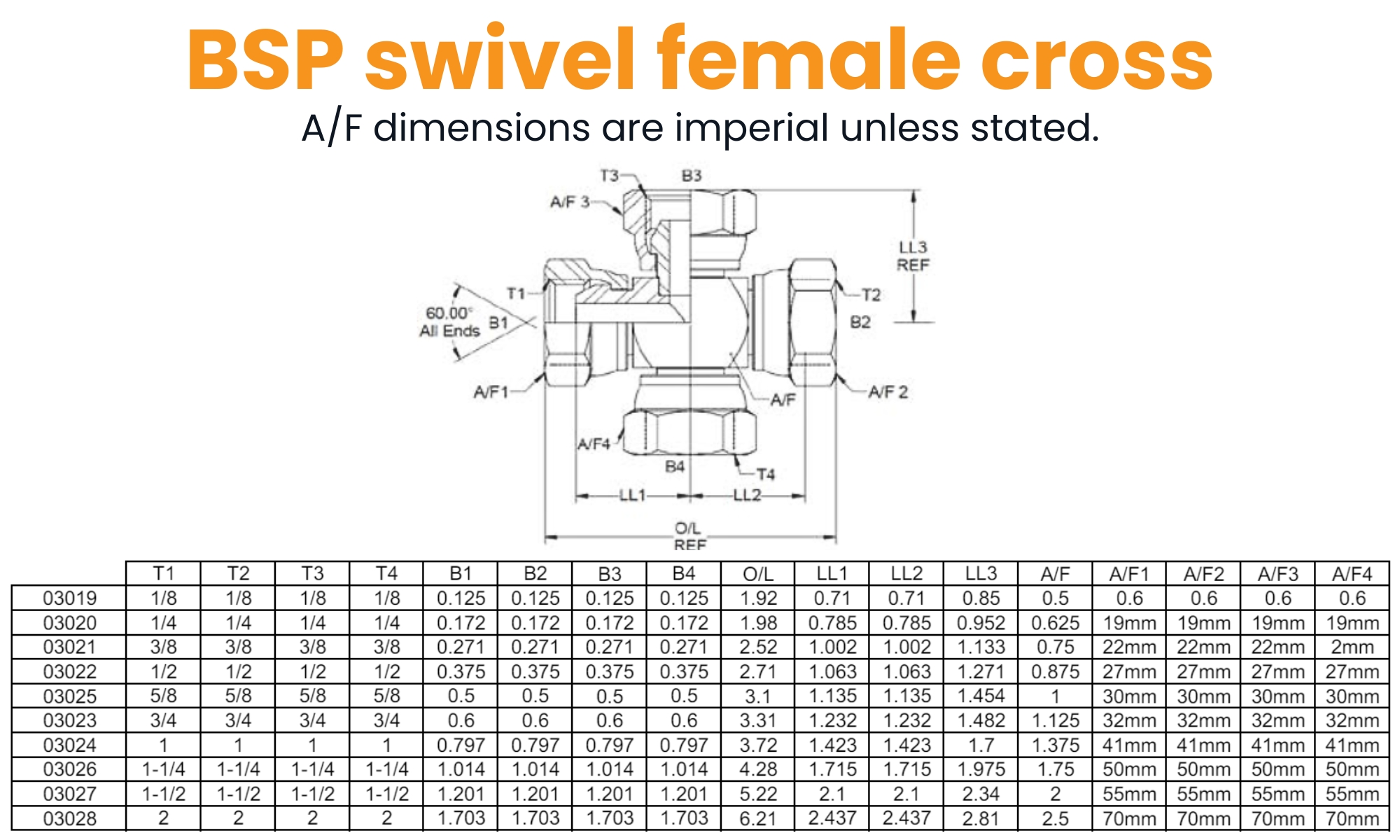 1/8 BSP Female Cross Hydraulic Adaptor